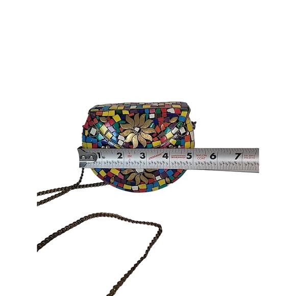 Vtg Himalayan Handmade Tibetan Mosaic Inlay Boho Clutch Evening Bag Multicolor - Picture 4 of 14